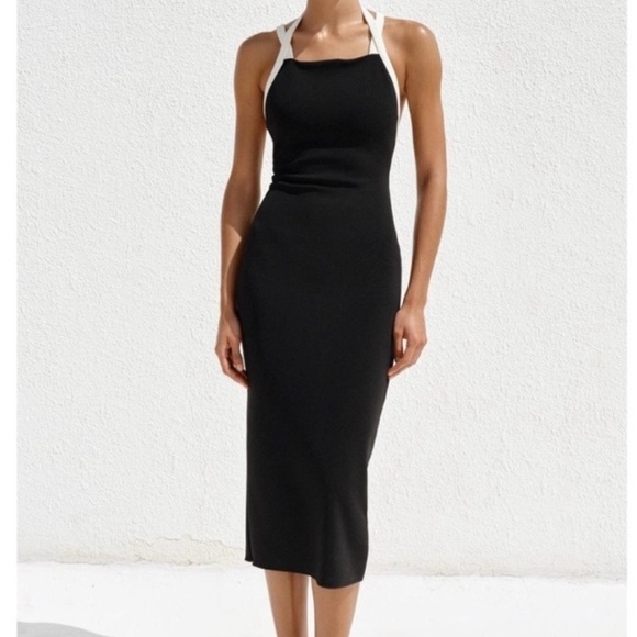 Zara Black with White Straps and Bow Sleeveless DressM